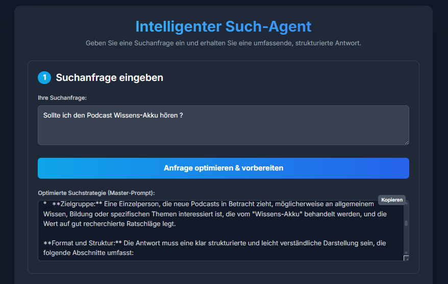 Funktionsweise des Recherche-Agenten - Schritt 1